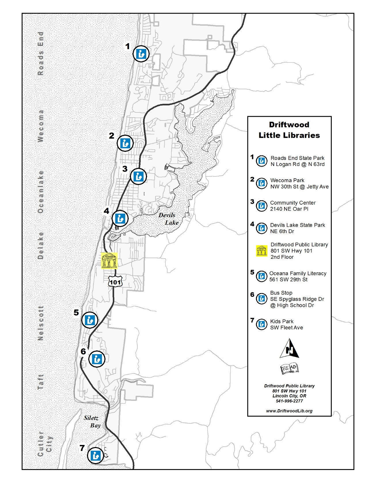 Driftwood Little Libraries Map/Mapa de las pequeñas bibliotecas de Driftwood