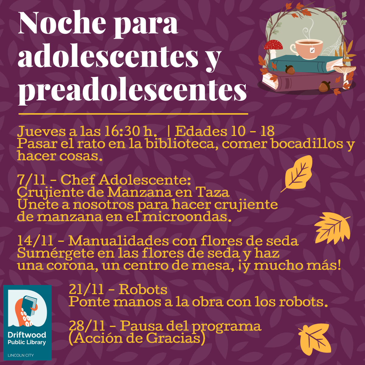 Noches para preadolescentes y adolescentes